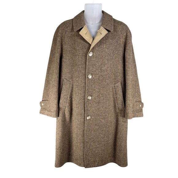 Brooks Brothers Mens 42R Reversible Herringbone Tweed Wool & Cotton Trench Coat - Picture 1 of 16